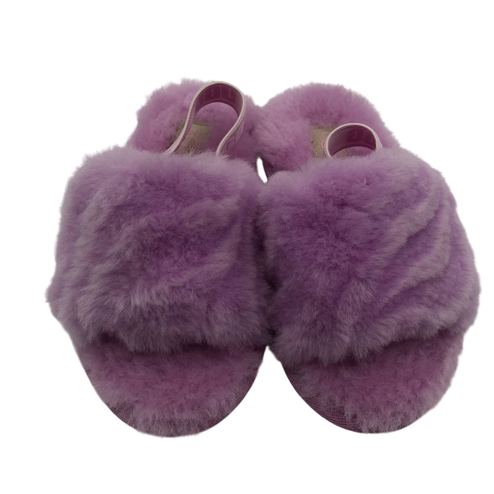 UGG Kids Girls Fluff Yeah Slide‎ Purple Fluffy Slingback Sandals Size 10 ~17cm